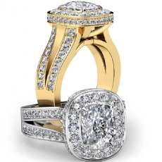 Split Shank Circa Halo Pave diamond Ring 18k Gold Yellow