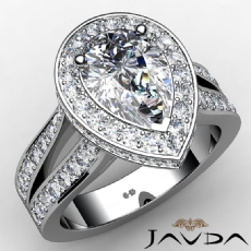 Halo Pave Set V-Shaped Shank diamond Ring 18k Gold White