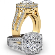 Cathedral Split Shank Halo diamond Ring 14k Gold Yellow