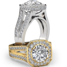 Cathedral Split Shank Halo diamond Ring 18k Gold White