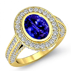 Halo Bezel Setting Sidestone diamond Ring 14k Gold Yellow