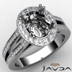 Oval Cut Semi Mount Diamond Engagement Ring Platinum 950 Halo Setting 0.94Ct - javda.com 