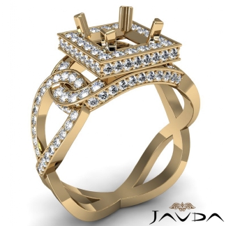 Diamond Engagement Princess Semi Mount Halo Pave Set Ring 18k Gold Yellow 1.25Ct