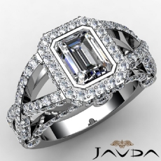Cross Shank Bezel Halo Pave diamond Ring 18k Gold White