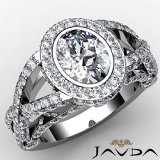 Halo Bezel Cross Shank Pave diamond Ring 18k Gold White