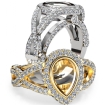 Pear Semi Mount Diamond Engagement Ring Halo Pave Setting 18k White Gold 1.36Ct - javda.com 