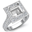 2.1Ct Diamond Engagement Ring Halo Pave Setting  Platinum Princess SemiMout