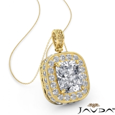 Halo Pave Filigree Design diamond Pendant 14k Gold Yellow