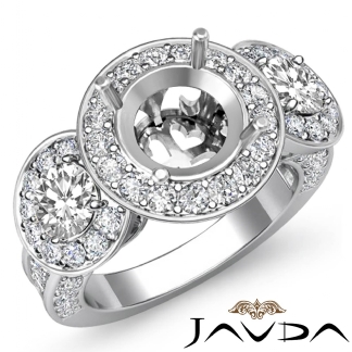 Three Stone Diamond Engagement Setting Platinum 950 Round SemiMount Ring 1.3Ct