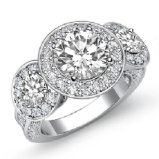 Halo Pave 3 Stone Filigree diamond Ring Platinum 950