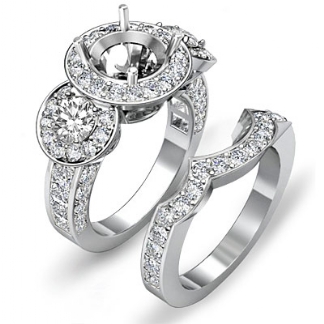 1.77Ct 3Stone Round Diamond Semi Mount Ring Engagement Bridal Set 18k Gold White