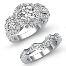 3 Stone Halo Bridal Set diamond  Platinum 950