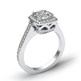 0.50 CT Diamond Engagement Ring Cushion Semi Mount Halo Setting 14k White Gold