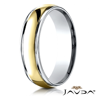 High Polished Round Edge 14k Gold 2Tone Unisex Wedding Band