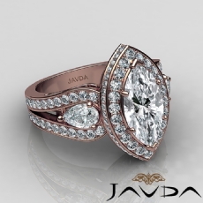 Vintage Inspired 3 Stone Halo diamond Ring 18k Rose Gold
