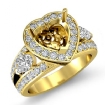 3 Stone Halo Diamond Engagement Heart Semi Mount Ring 14k Yellow Gold 1.5Ct - javda.com 