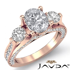 Three Stone Pave Bridge Accent diamond Ring 18k Rose Gold