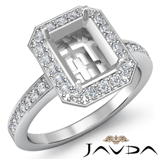 1Ct Diamond Engagement Semi Mount Halo Setting 18k Gold White Emerald Shape Ring