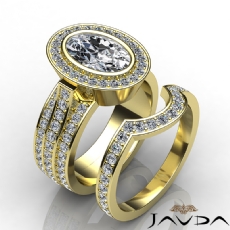 3 Row Bezel Halo Bridal Set diamond  14k Gold Yellow