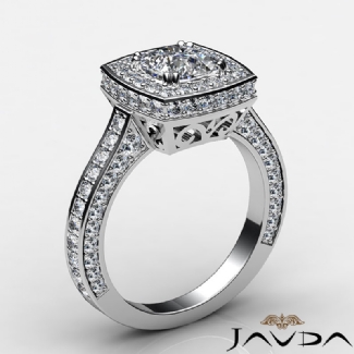 1.6Ct Diamond Engagement Ring Halo Setting Platinum Cushion Semi Mount