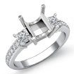 Princess Diamond Engagement 3 Stone SemiMount Ring Platinum 950 Pave Setting 0.81Ct - javda.com 