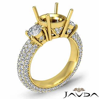 Three 3 Stone Round Diamond Engagement Ring Setting 14k Gold Yellow Semi Mount 2.64Ct
