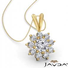 Flower Cluster Prong Set diamond Pendant 18k Gold Yellow